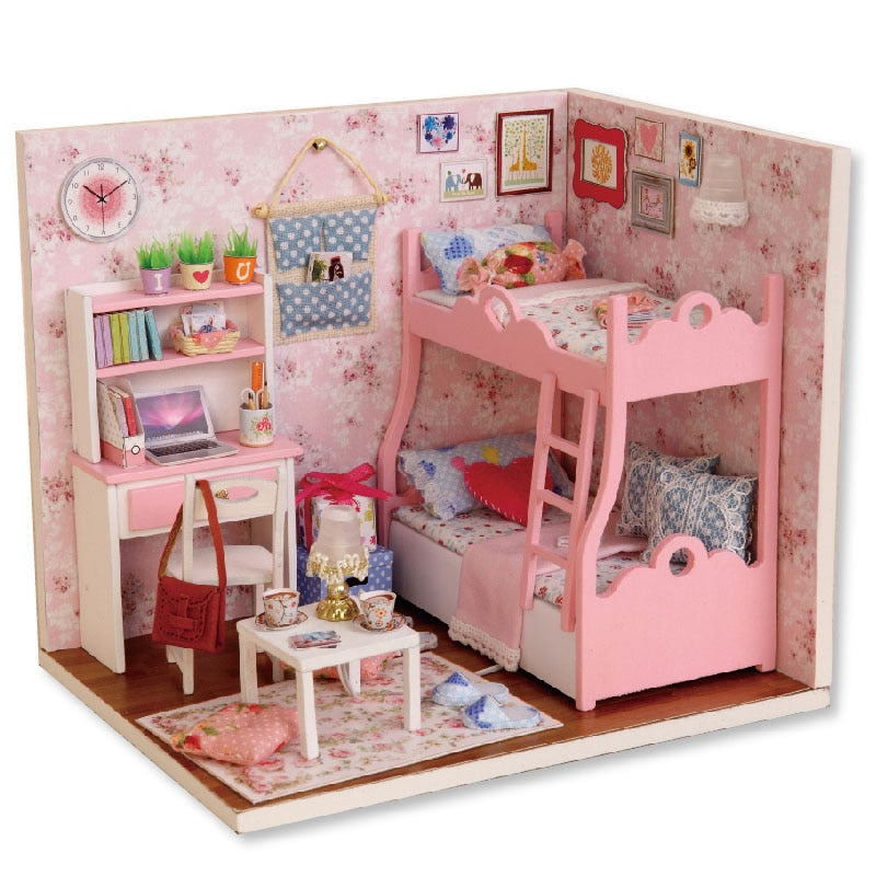 Doll House Furniture Diy Miniature 3D Wooden Miniaturas Dollhouse Toys for Children Birthday Gifts Casa Kitten Diary H013