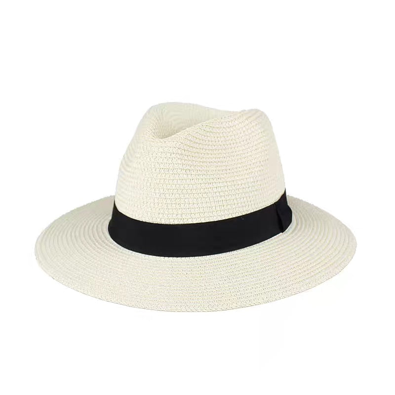 New Summer unisex Ribbon sun hat casual vacation Panama Topper hat straw hat women Beach jazz men hats Foldable Chapeau
