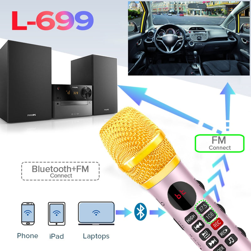 Lewinner L-699 Professionelles Karaoke-Mikrofon, kabelloser Lautsprecher, tragbares Bluetooth-Mikrofon für Telefonunterstützung, Aufnahme von TF-Wiedergabe