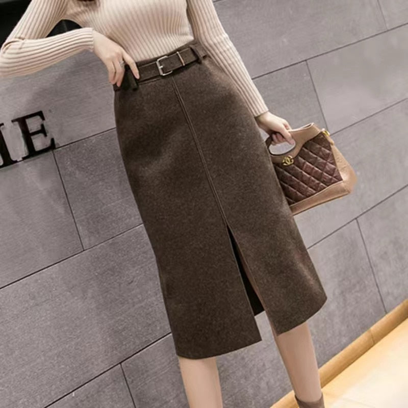 Faldas de invierno 2021 Otoño Invierno elegante falda coreana de cintura alta Casual Oficina señoras falda de talla grande ropa Bottoms