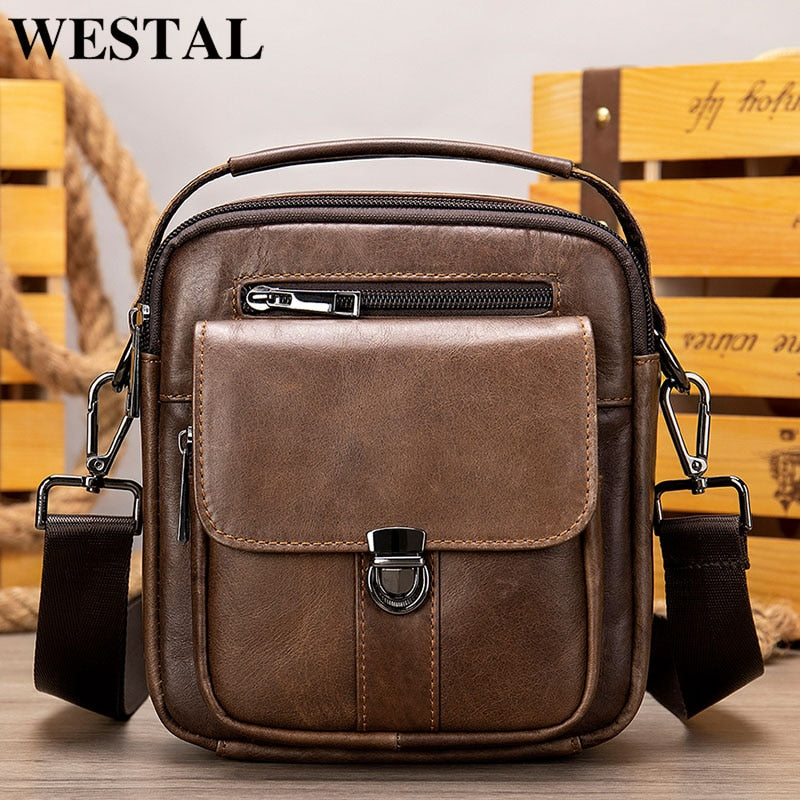 WESTAL Men&#39;s Bag Desinger Men&#39;s Leather Bag Man Leather Natural Shoulder Bags for Men Messenger Bags Small Crossbody Handbag 745