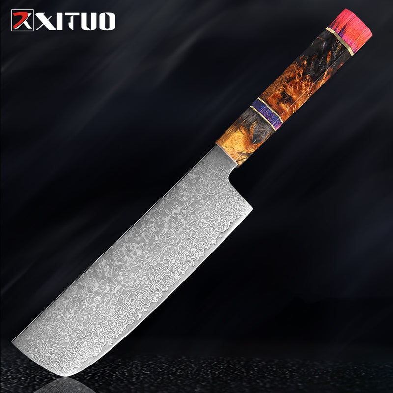 XITUO Chef's Nakiri cuchillo 67 capas japonés Damasco acero Damasco Chef cuchillo 8 pulgadas Damasco cuchillo de cocina madera solidificada HD