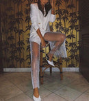 DIRTYLILY, pantalones de mujer brillantes con diamantes de cristal, novedad de verano, pantalones de pierna ancha calados de red, pantalones de playa transparentes sexys