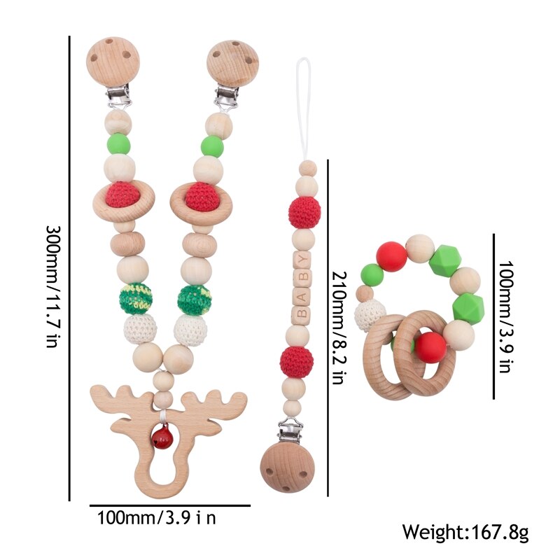 Baby Toys Silicone Beads Teethers Wooden Rings Handmade Bracelet Pacifier Chain Clips Teething Pram Stroller Bell Baby Products