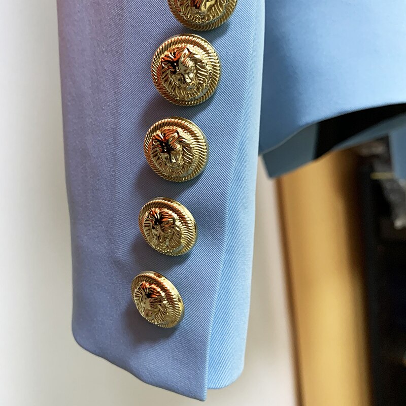 ¡Novedad de 2022! Chaqueta de diseñador HIGH STREET para mujer, chaqueta clásica ajustada con doble botonadura y botones de león, azul bebé