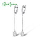 SANTUZZA Silver Earrings For Women Pure 925 Sterling Silver Shiny White Cubic Zirconia Long Drop Earrings Elegant Fine Jewelry