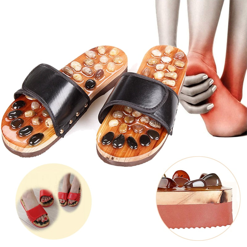 Zapatillas masajeadoras de pie de piedra de guijarro Natural cuidado de la reflexología zapatos de masaje de punto de acupuntura de pie activador de sangre para hombres y mujeres