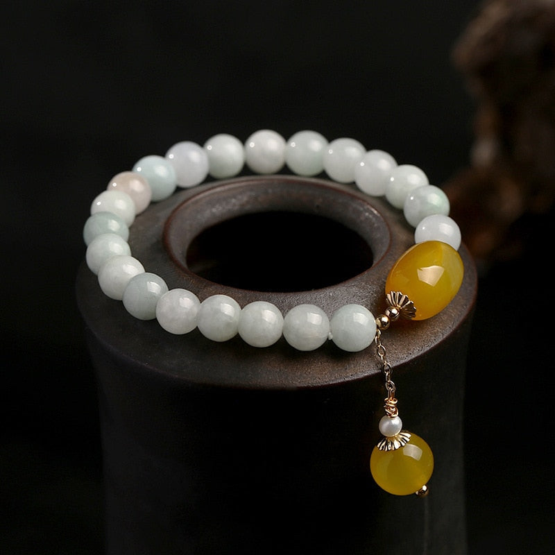 100% Natural Jade Beads Bracelet Bangle For Women Jewelry Gemstone Agate Pearl 14k Tassel Pendant Bracelet Handmade Strand Gift