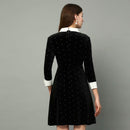 SEQINYY Velvet Dress 2020 Spring Autumn New Fashion Design Women 3/4 Sleeve Crystal Button Slim Bling Mini Black Dress