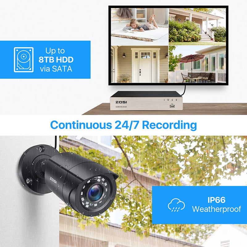 ZOSI Home Security System H.265+ 8CH DVR 4/8pcs 2.0MP 1080p Nachtsicht Outdoor-Überwachung Wasserdichte Kamera-Kits