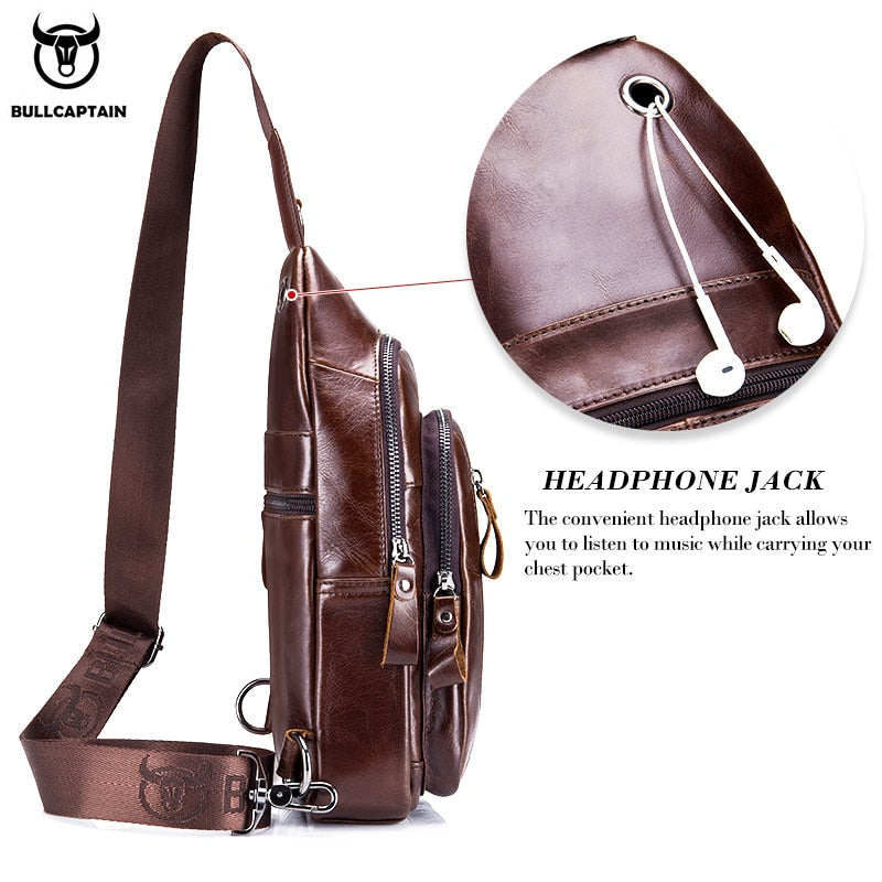 BULLCAPTAIN, bolso cruzado informal de cuero genuino para hombre, bolso de pecho de cuero para hombre, bolso de excursión a la moda, puede contener iPai de 7,9 pulgadas