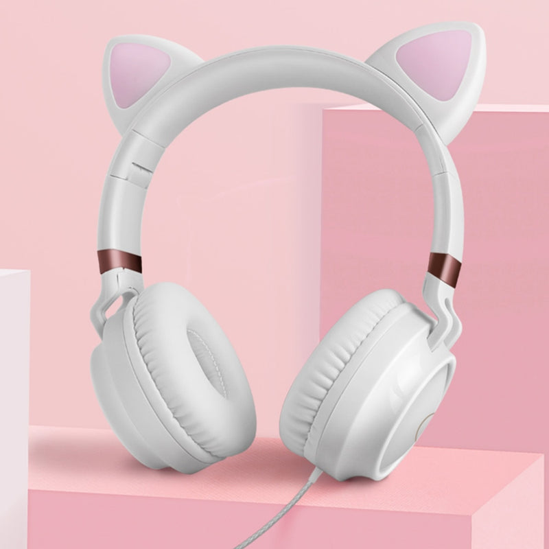 Cute Cat Ear Headphone Wired Headphones Muisc Stereo Earphones Wired Headset with Microphone Adult Girl Kid Child Headset Lovely