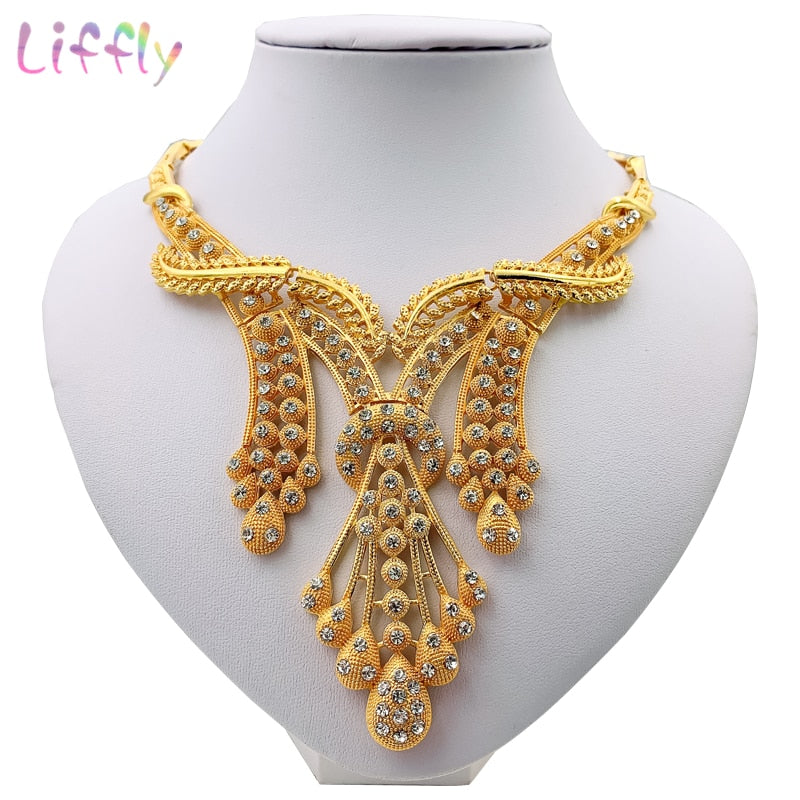 Liffly Luxury Bridal Dubai Jewelry Sets Fashion BraceletRing Wedding Jewelry Sets for Women Necklace And Earrings