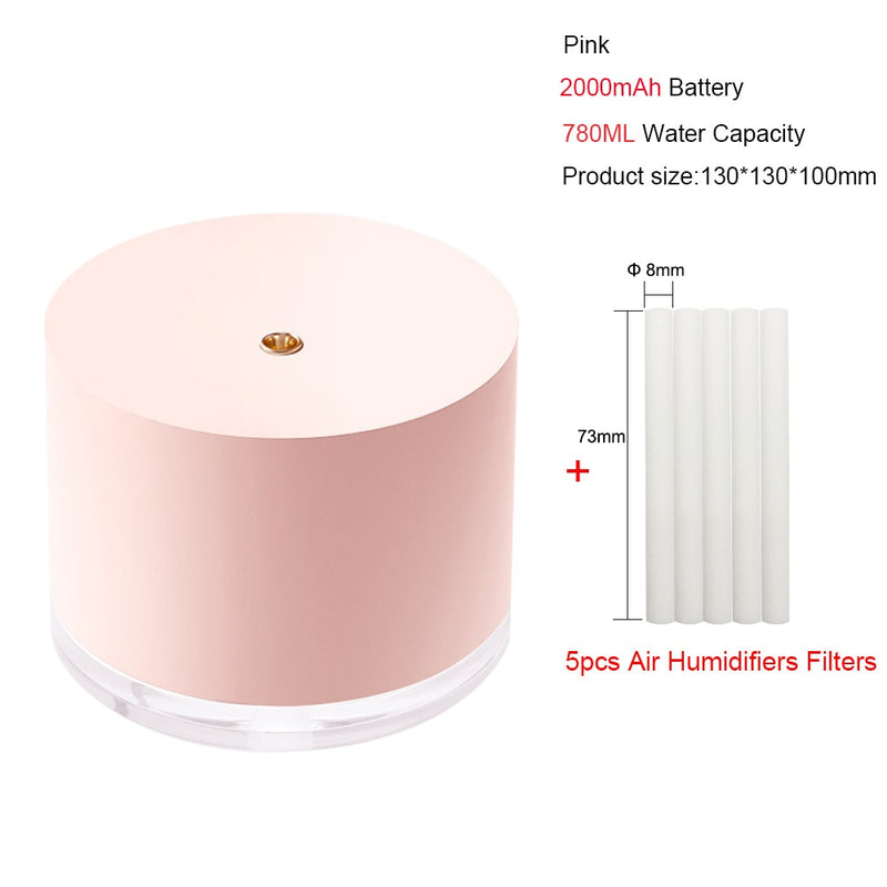 Portable Air Humidifier Wireless 2000mAh Usb Rechargeable Electric Humidifiers Diffuser Cool Mist Maker Night Lamp For Home