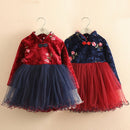 2021 Winter 2-12 Years Teenage New Year Embroidery Lace Red Traditional Chinese Garments Tang Kids Baby Girls Plus Velvet Dress