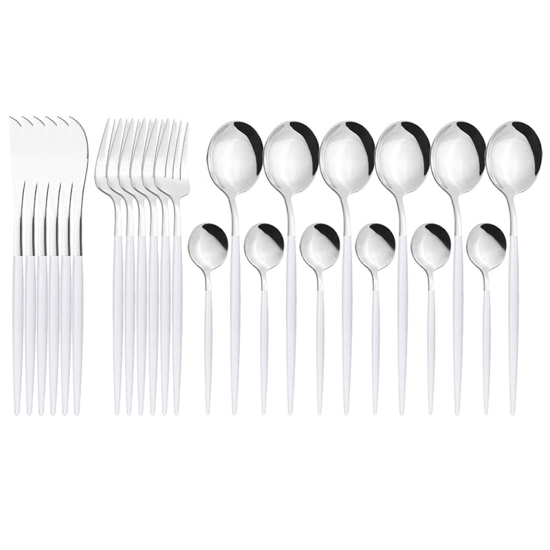 24Pcs/Set Stainless Steel Dinnerware Set Mix Gold Cutlery Set Dinner Knife Fork Coffee Spoon Tableware Kitchen Silverware Sets