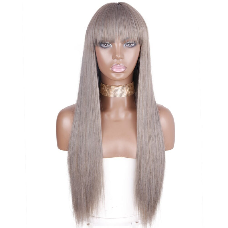 AZQUEEN Synthetic Wigs Long Straight Orange Color Women cosplays Wig 30 Inches Central Part Hair Silver Grey White Red Colour