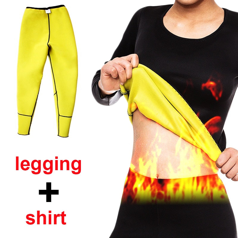 Twinso Slimming Pant + Shirt Women Sport Set Neoprene Sauna Suit Weight Loss Body Shaper Waist Trainer Blouse Legging Tracksuit