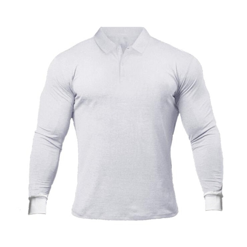 Marke Polo-Shirts Langarm Herren Baumwolle Solide Fitness Herren Slim Fit Mode Herbst Atmungsaktives Poloshirt