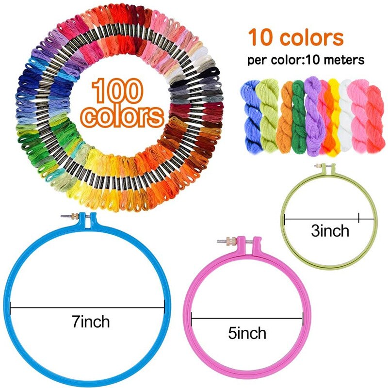 MIUSIE 156 Pcs Embroidery Thread DIY Craft Needlework Cross Stitch Embroidery Hoop Knitting Sewing Punch Needle Kit For Beginner