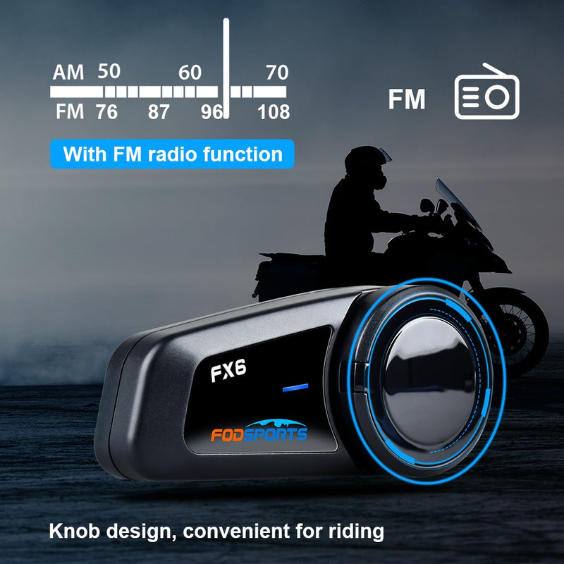 Fodsports FX6 Motorradhelm Bluetooth Intercom Moto Helm Headset 1000m 6 Rider BT 5.0 Interphone Intercomunicador FM Radio