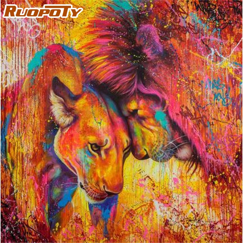 RUOPOTY Lion Animal Painting By Numbers Kits Unique Birthday Gifts For Adults HandPainted Diy Acrylic Pigment Canvas Wall Artwor