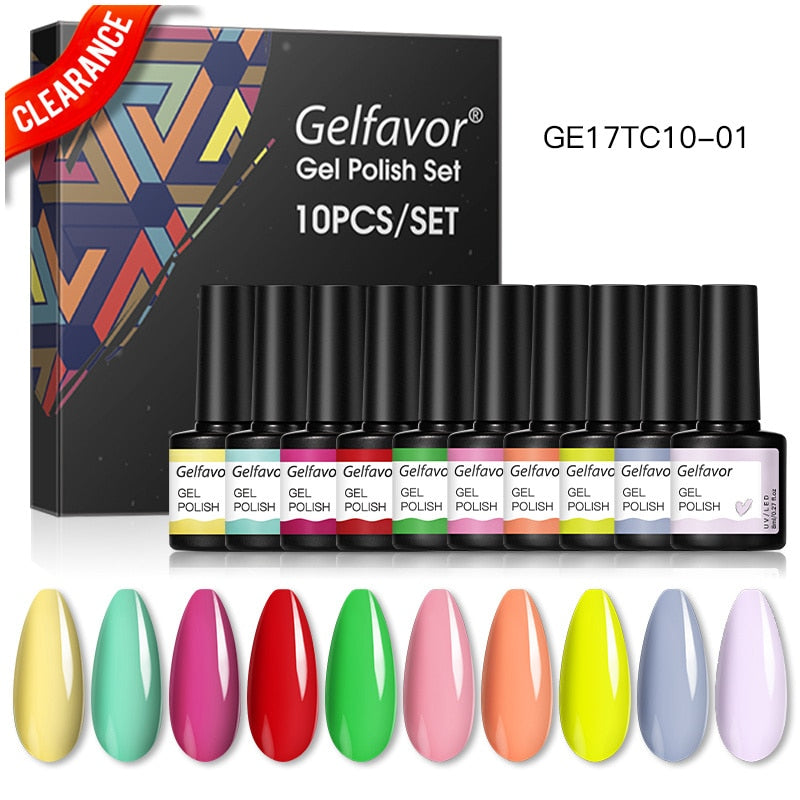 Gelfavor Gel esmalte de uñas juego de manicura semipermanente esmalte de uñas UV barniz híbrido Soak-off Gel Kits para extensión Nail Art