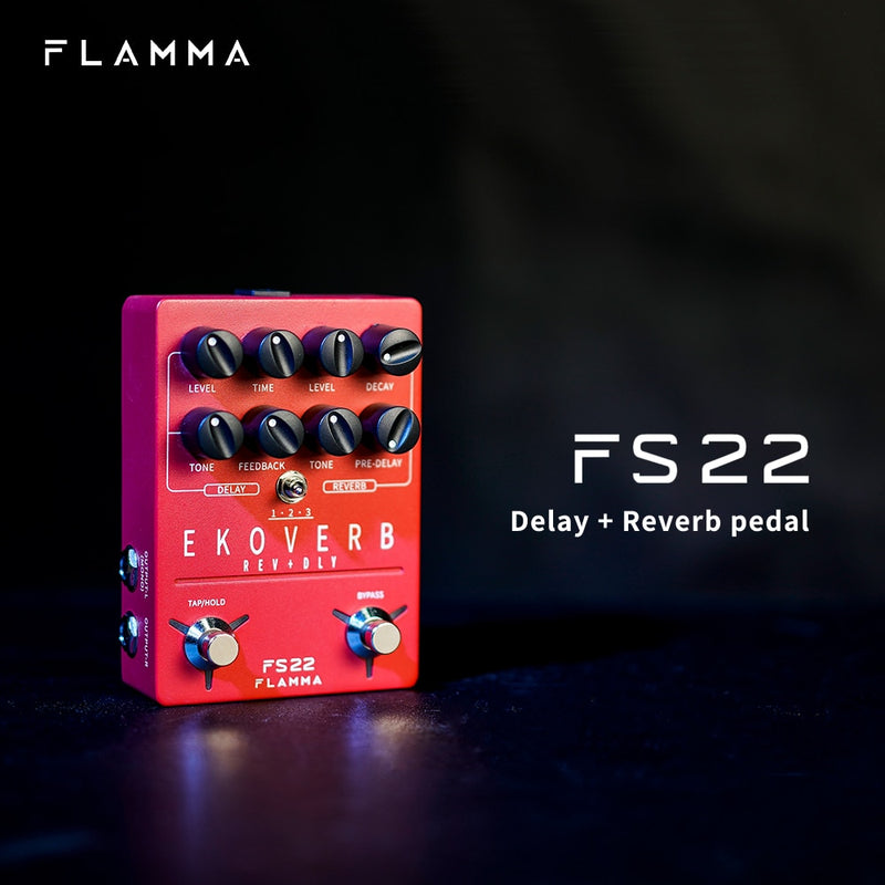 Pedal de retardo de doble reverberación FLAMMA FS22 Ekoverb con función Freeze y Trail On con fuente de alimentación