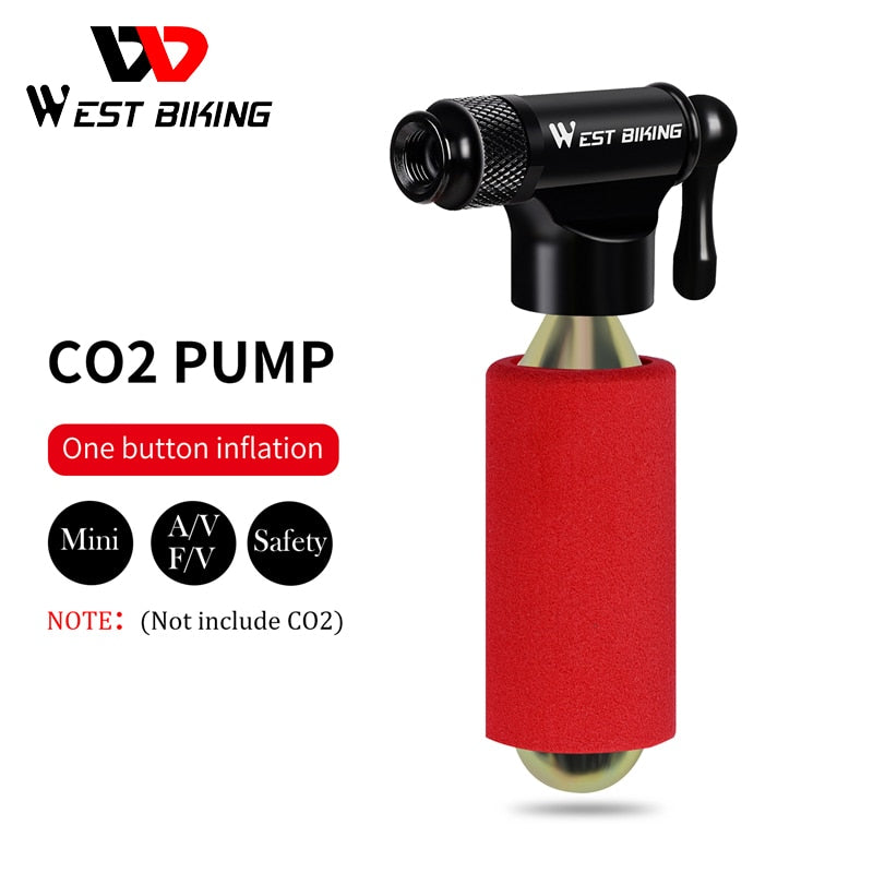 WEST BIKIING CO2 Pump Bike Mini Hand Pump MTB Road Bicycle Air Inflator Schrader Presta Valve Adapter Ball Cycling Accessories