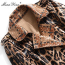 MoaaYina Fashion Windbreaker Overcoat Autumn winter Women Long sleeve Snakeskin pattern Print Lace-Up Keep warm Overcoat