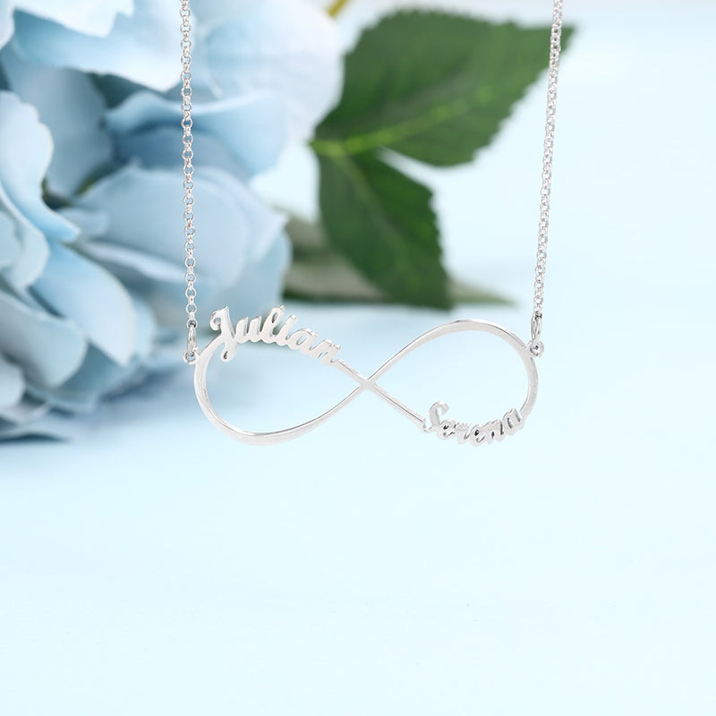 Personalized Infinity Necklace with 2 Names Custom Letter Nameplate Necklaces for Women Birthday Gift for Girlfriend