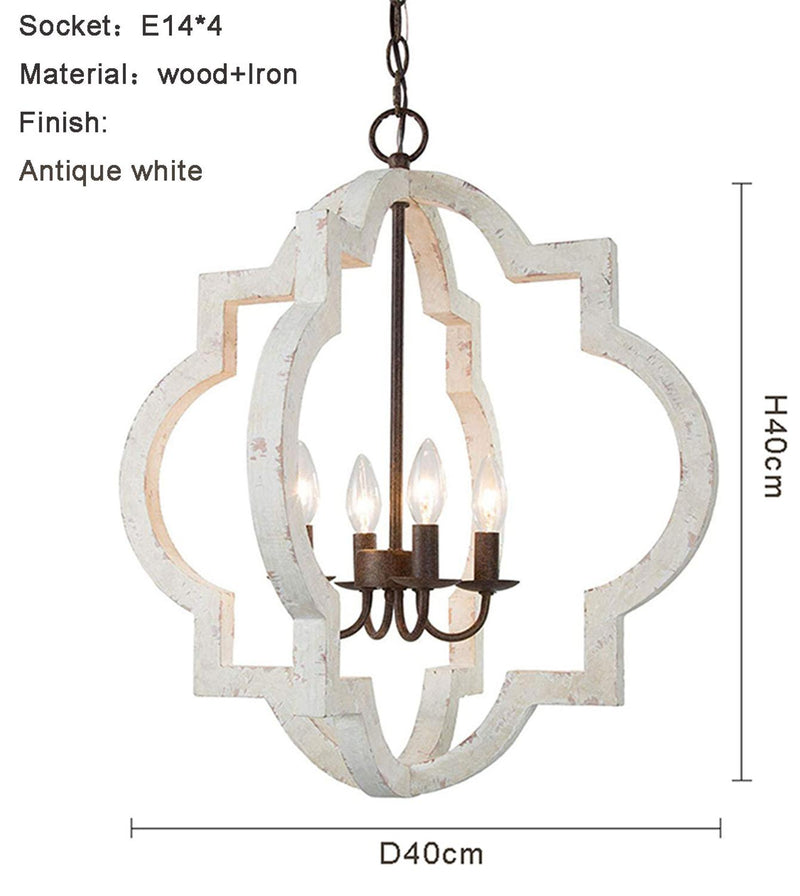 Candelabro de madera maciza Vintage iluminación del hogar estilo francés americano para sala de estar dormitorio comedor cocina retro blanco 4 luces