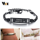 Vnox Anti Allergy Stainless Steel Bracelets for Baby Babi Customize Name Birth ID Bar Personalized Girls Boys Child Unique Gift