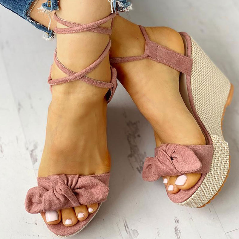 Karinluna New Wholesale Wedges Shoes High Heels Casual Platform Fashion Sweet Bow Summer ankle-wrap Women Shoes Woman Sandals