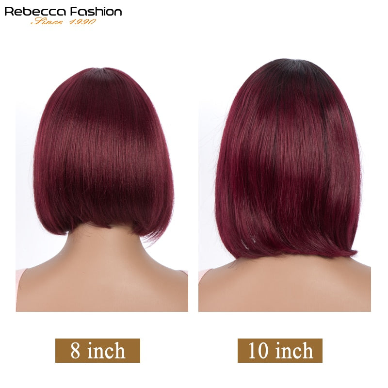 Peluca de Bob corto con flequillo, pelucas de cabello Remy brasileño recto para mujeres, cabello humano sin pegamento, pelucas de cabello humano baratas hechas a máquina