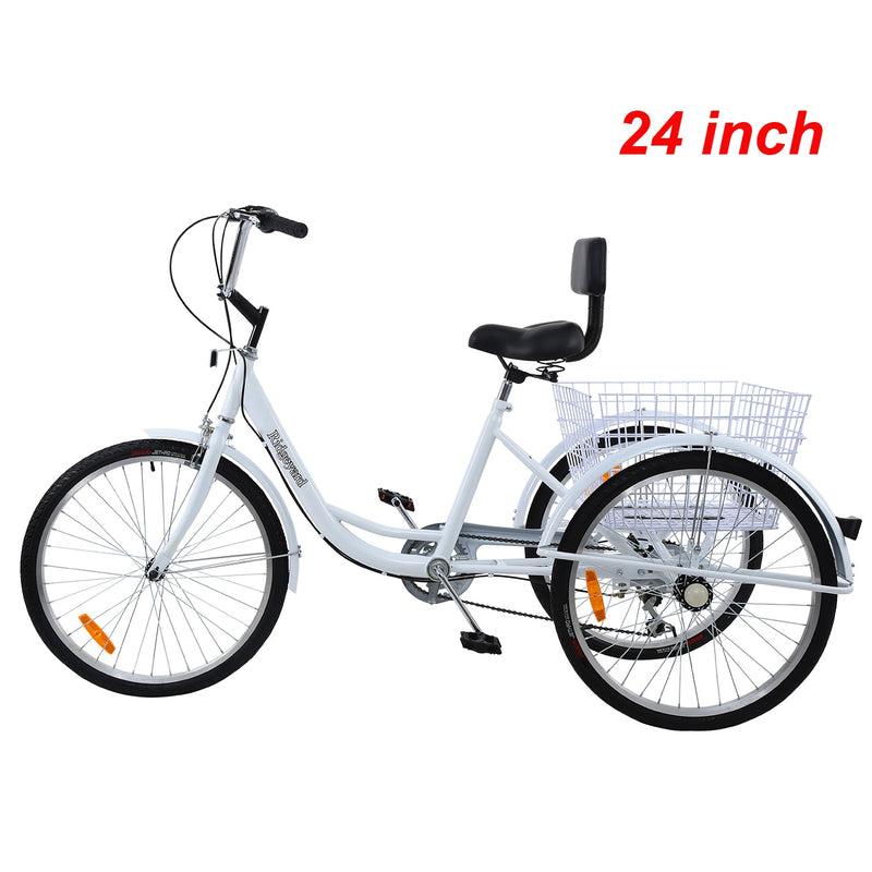 Ridgeyard 26" 24" Inch Adult Tricycle Shopping Cargo 7-Speed Bicycle Three Wheel Bike Trike With Basket Cart Backrest Support