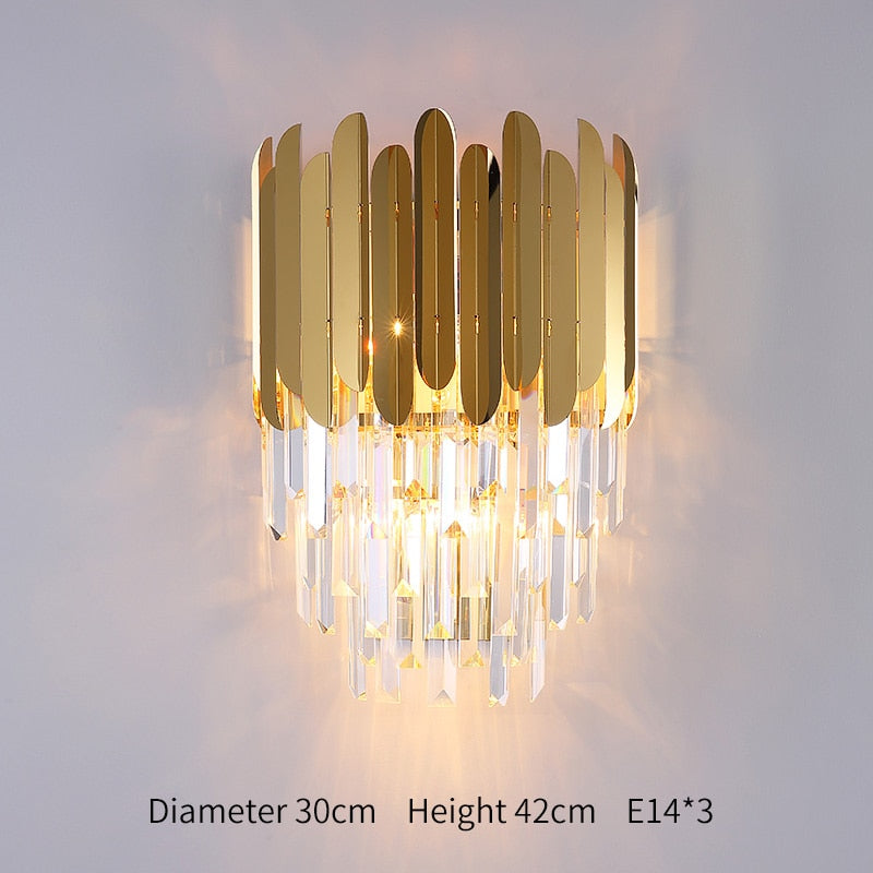 Envío rápido, luz de pared interior moderna de cristal dorado para dormitorio, mesita de noche, decoración de sala de estar, aplique LED, lámpara de baño