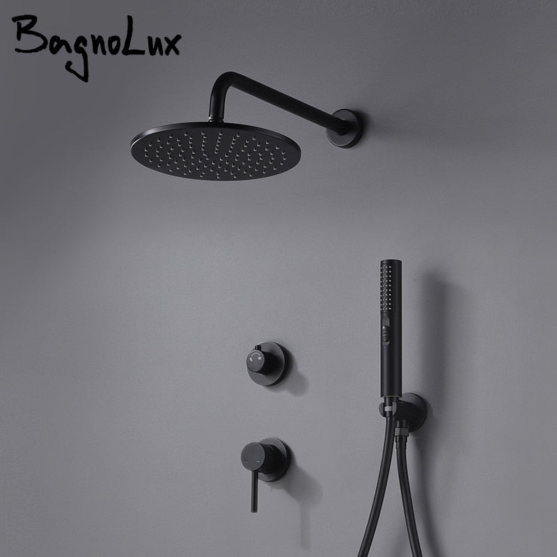 Bathroom Faucet Black Brass Built Installation Rain Shower Head Hand Sprayer With Seat Two-Function And Hot Cold Mixing Switch