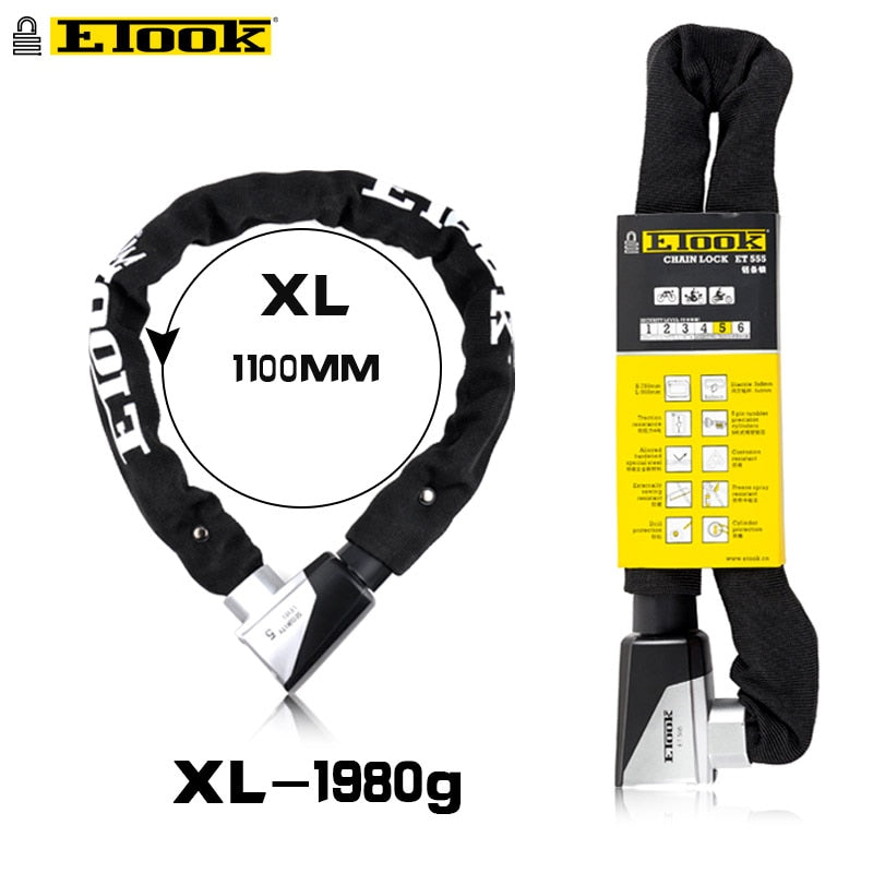 ETOOK Bike Chain Lock Heavy Duty Security Anti-theft Bicycle Lengthen Chain with Keys Outdoor Cycling for Motorcycle Scooter MTB