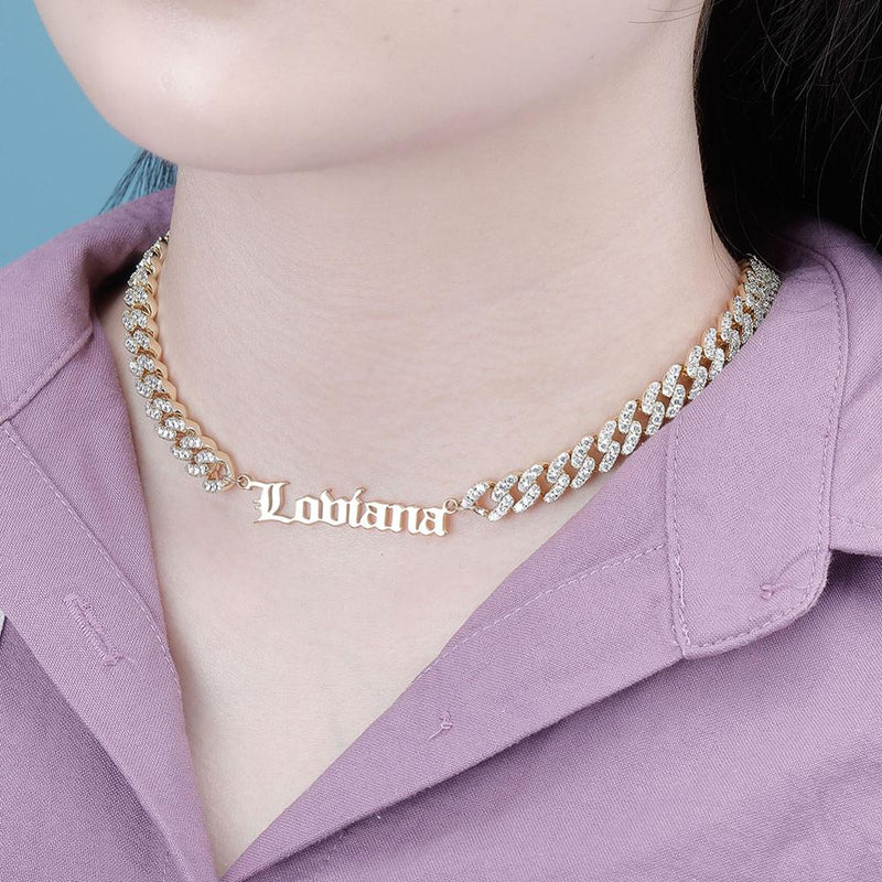 TOPGRILLZ Custom Name Pendant Choker Necklace Stainless Steel 26 Different Style Custom  Necklace With CZ Chain Necklace