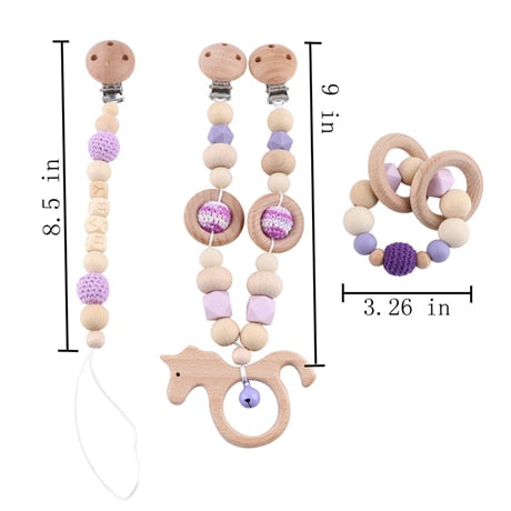 Baby Toys Silicone Beads Teethers Wooden Rings Handmade Bracelet Pacifier Chain Clips Teething Pram Stroller Bell Baby Products