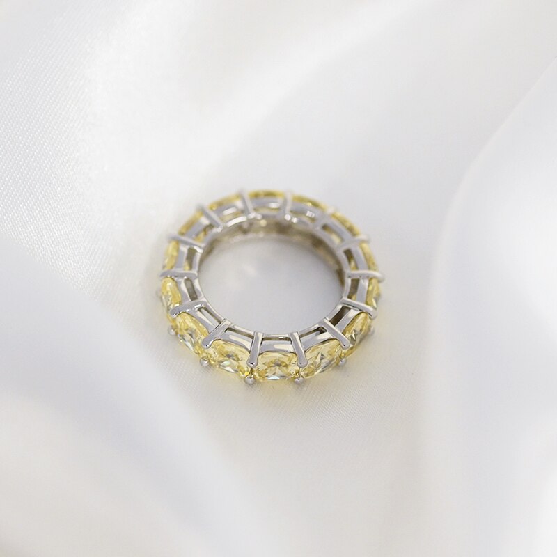 OEVAS 100% Plata de Ley 925 brillante 1 fila completa 5*5mm alto carbono diamante anillos de dedo para mujer boda fiesta joyería fina