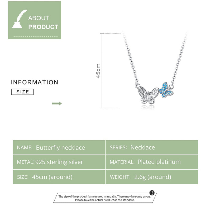 Bamoer 925 Sterling Silver Blue Zircon Flying Butterfly Necklace Women Birthday Gift Korean Style Fashion Jewelry Gift SCN384