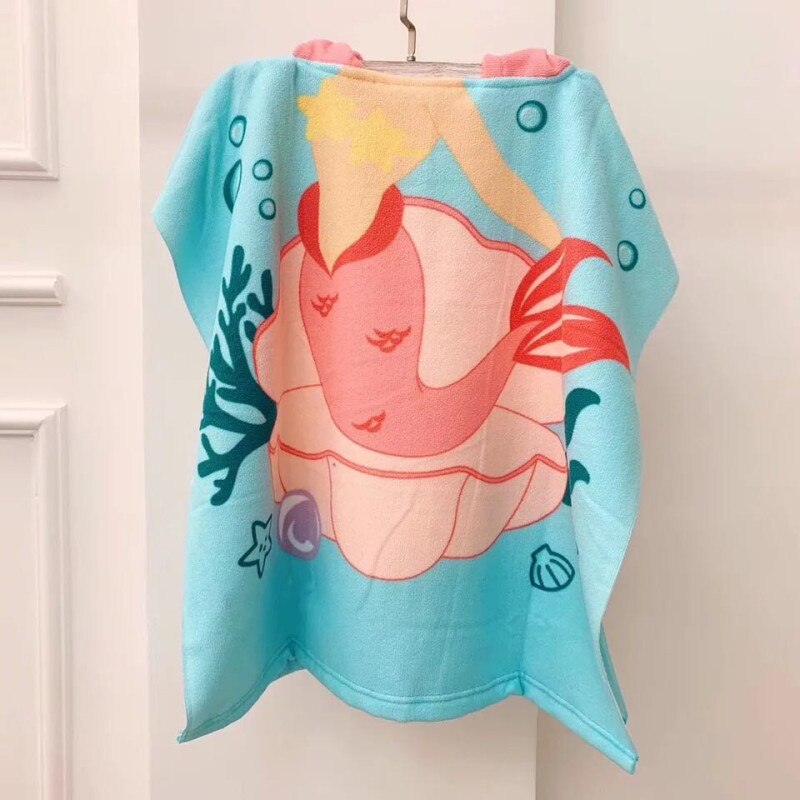 Towel Poncho for Children Gym Sports Hooded Unicorn Mermaid Bathrobe Kids Surf Pool Changing Robe Baby Girl Boy Swimming Towels