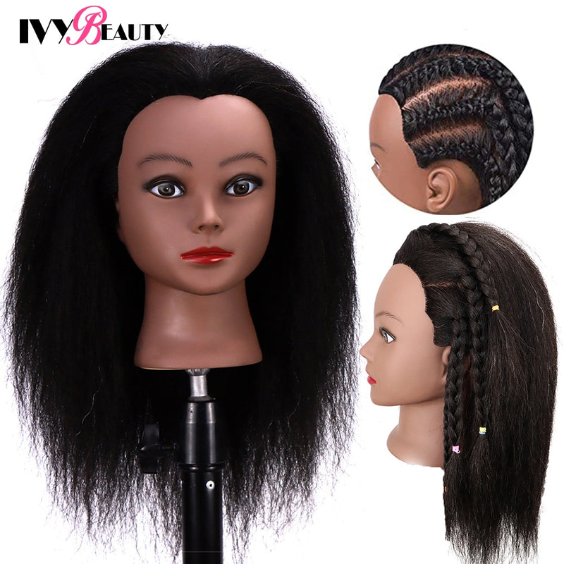 Cabeza de maniquí femenino con pelo para trenzar maniquí africano práctica cabeza de entrenamiento de peluquería cabeza de maniquí para cosmetología