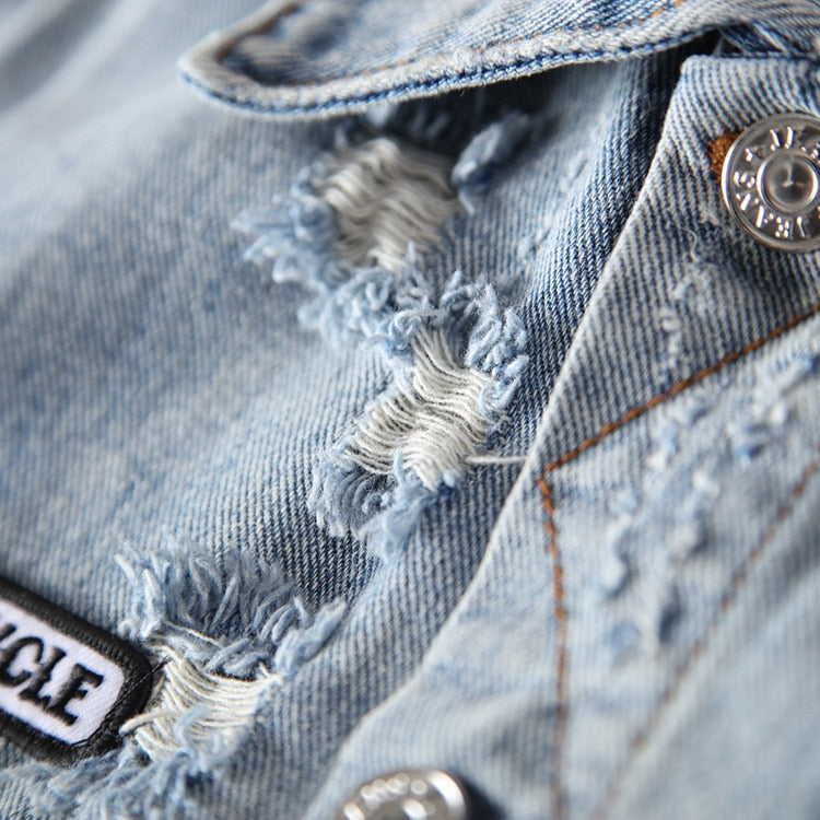 Harajuku Casual Rocker GNR Stamp Washed Destroy Fades Vintage Indigo Blue Denim Jacket Rock Sweatshirt Guns N Roses Streetwear