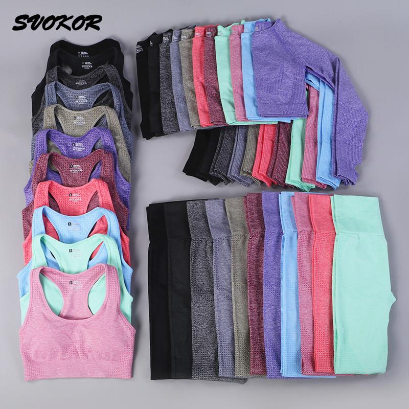 SVOKOR, conjunto de Yoga para mujer, ropa de Fitness de puntos sin costuras, ropa de entrenamiento estampada, ropa deportiva para gimnasio, mallas Push Up, sujetador, traje deportivo