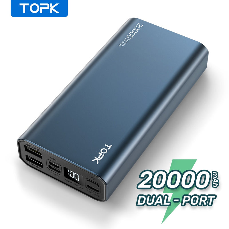 TOPK I2006P PD 20W Power Bank 20000mAh Carga portátil Poverbank Teléfono móvil Cargador de batería externo Powerbank 20000 mAh