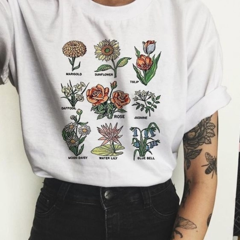 Wildflower T Shirt Frauen Sunshine Plant Rose Save Bees Mädchen T-Shirt Damen Tops Femme Kleidung Grafik T-Shirts Frau T-Shirts