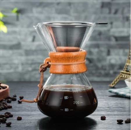 1PC 1000ml Glass Coffee Pot Dripper Moka Tea Maker Percolator Barista Tools Espresso Manual Kettle Teapot With Stainless Steel